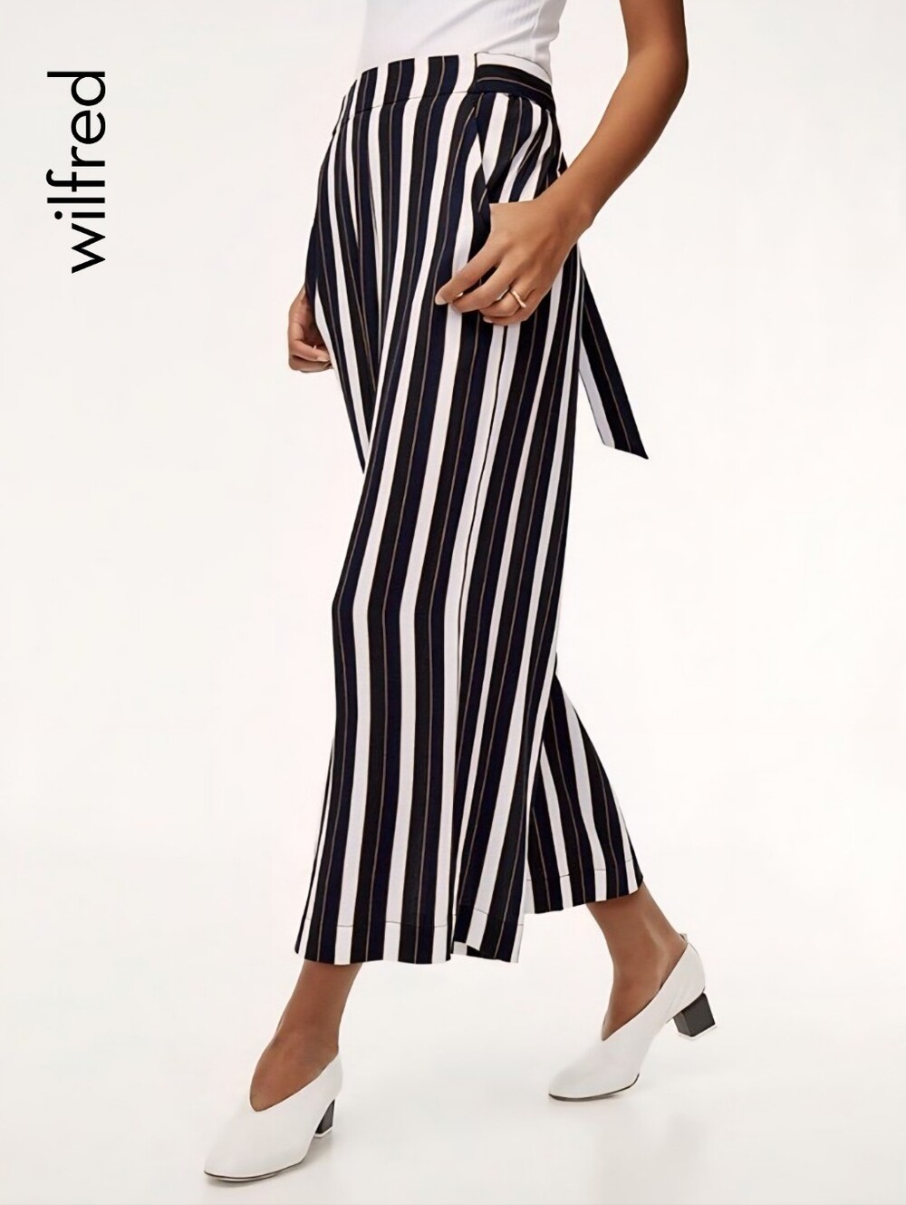 Wilfred Black & White Vertical Stripe Wide-Leg Pants